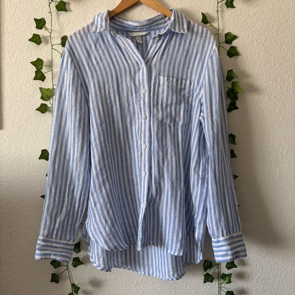 H&M Women’s Linen Striped Button-Up Shirt Size Medium